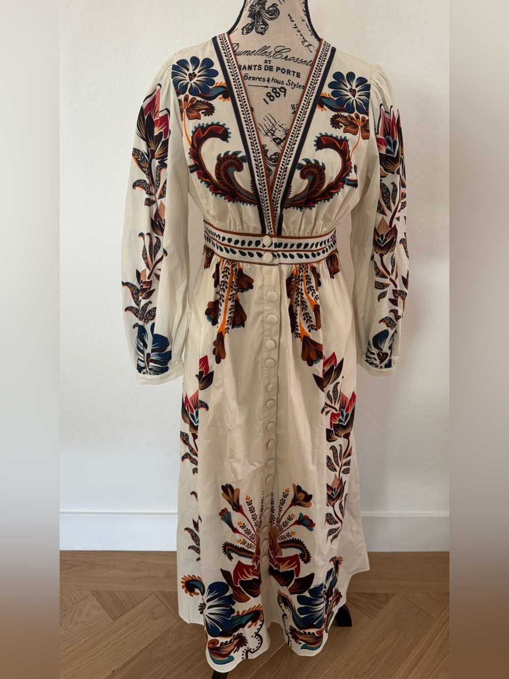 FARM Rio X Anthropologie Floral Maxi Dress XS Petite Button Front Boho XSP